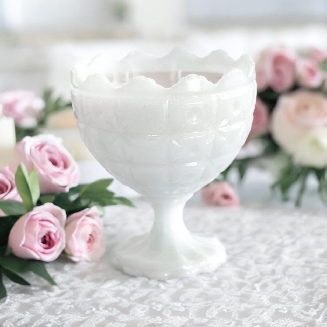 Scented Candle in Milk Glass Vase