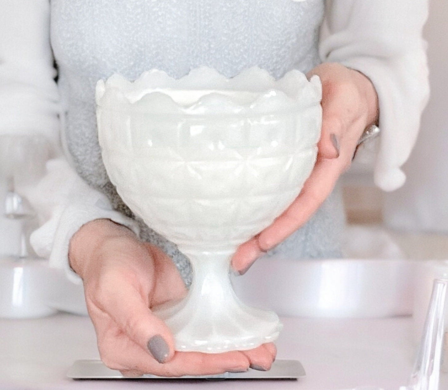 Scented Candle in Milk Glass Vase