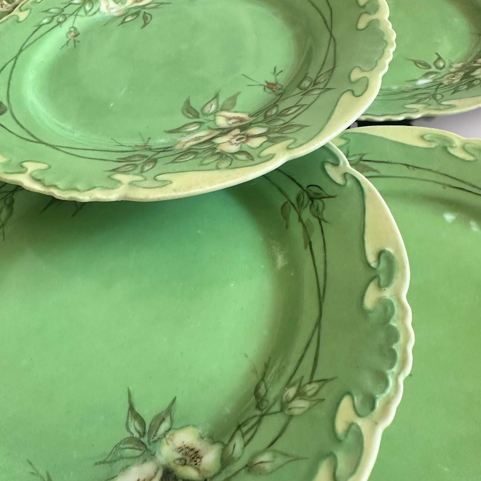 Antique Hand Painted Dessert Plates, Romantic Table Decor