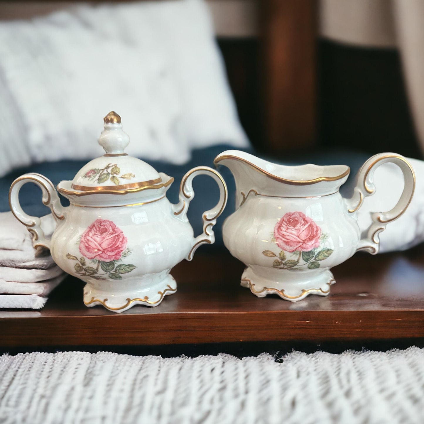 Antique Floral Creamer and Sugar Set, Wedding Gift, Bride To Be