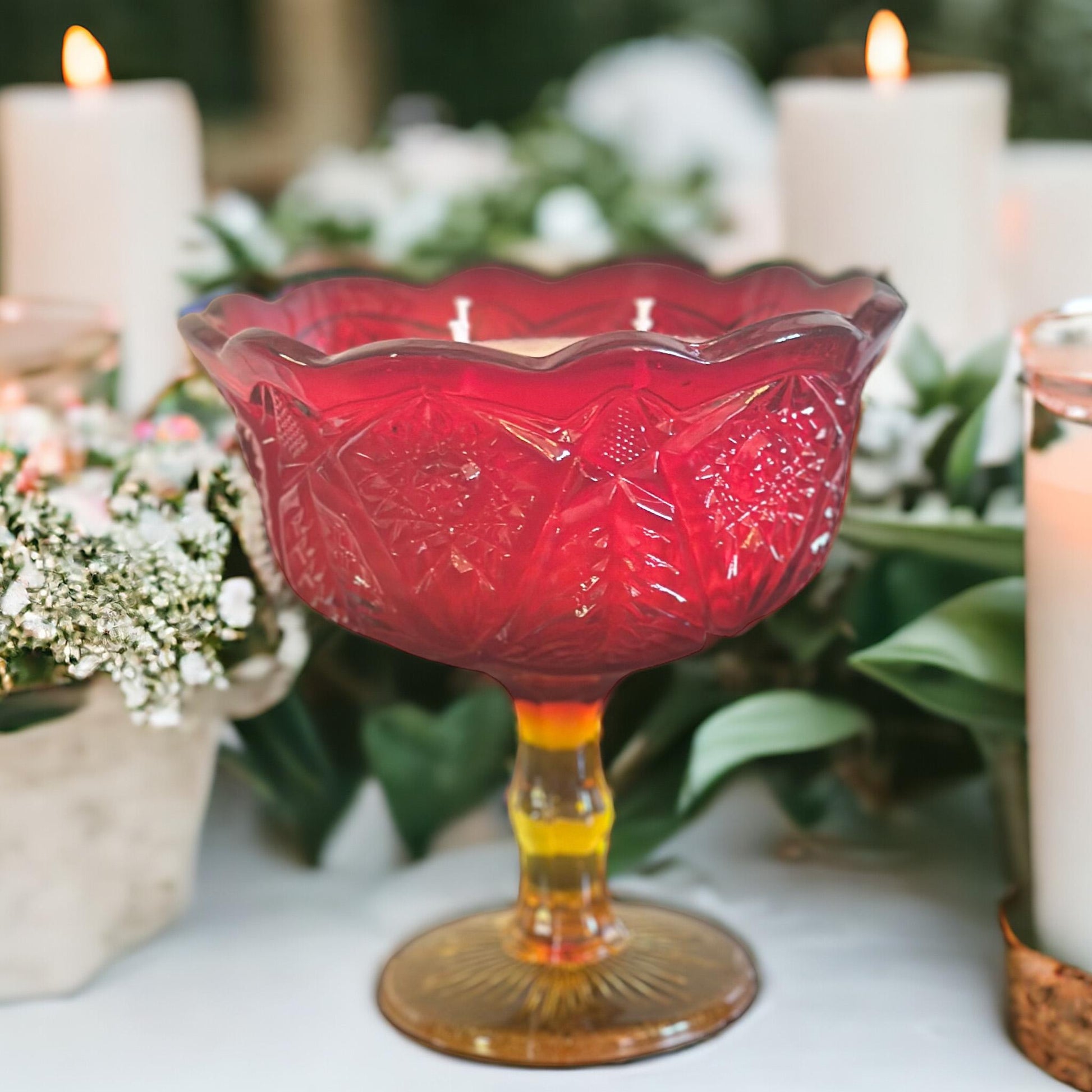 Hand Poured Soy Candle in Vintage Glass Compote, Unique Holiday Gift, Best Friend Gifts