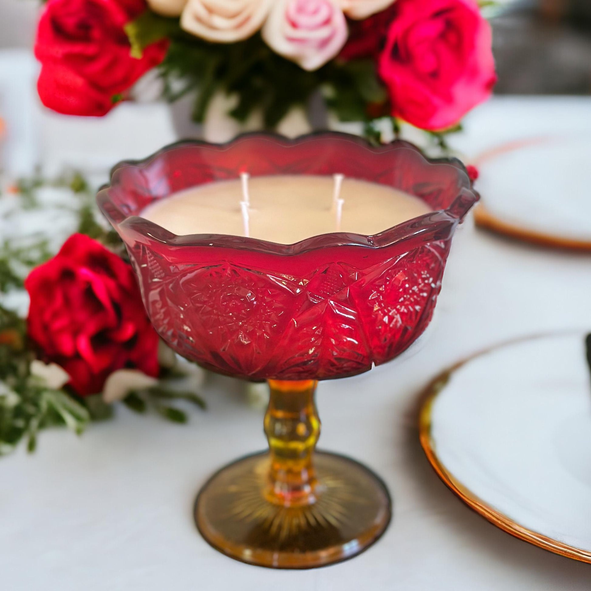 Hand Poured Soy Candle in Vintage Glass Compote, Unique Holiday Gift, Best Friend Gifts