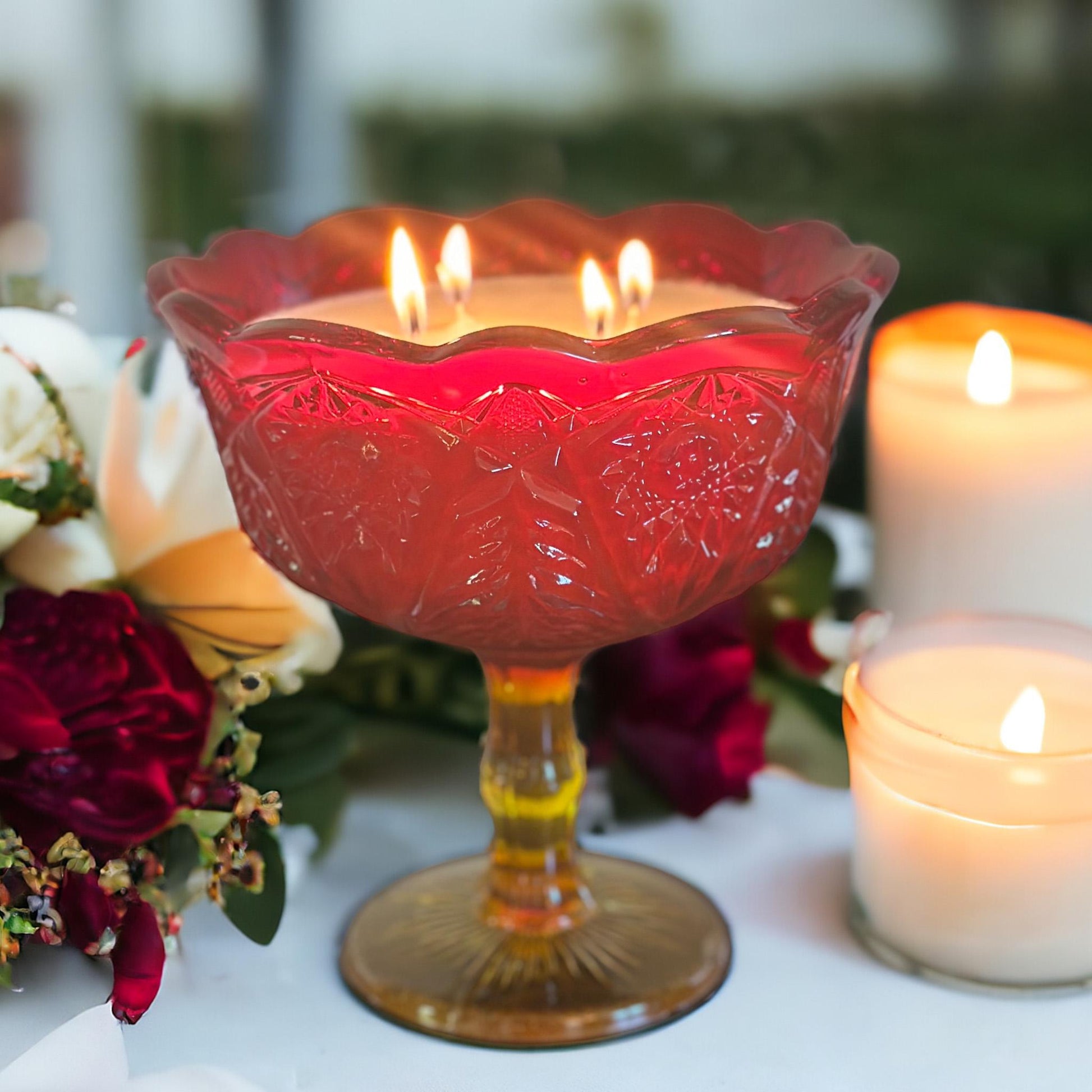 Hand Poured Soy Candle in Vintage Glass Compote, Unique Holiday Gift, Best Friend Gifts