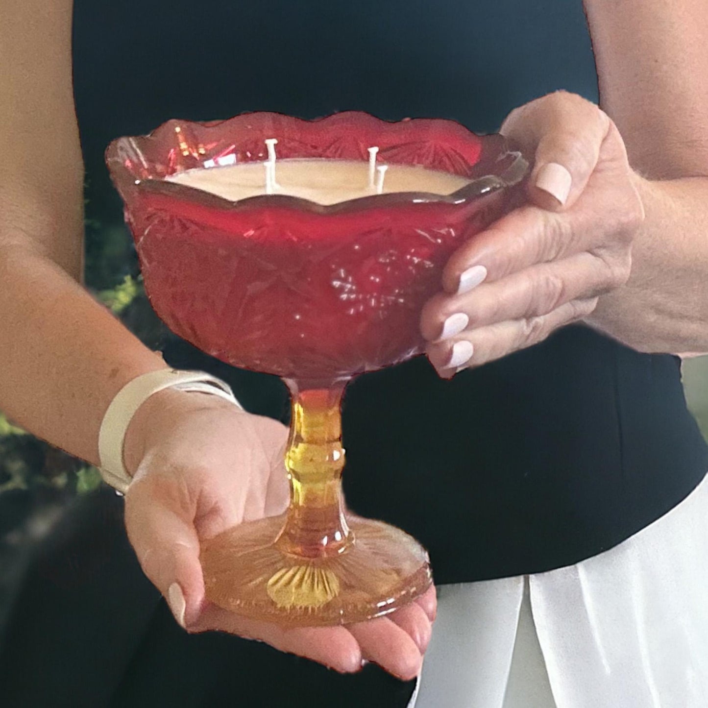 Hand Poured Soy Candle in Vintage Glass Compote, Unique Holiday Gift, Best Friend Gifts