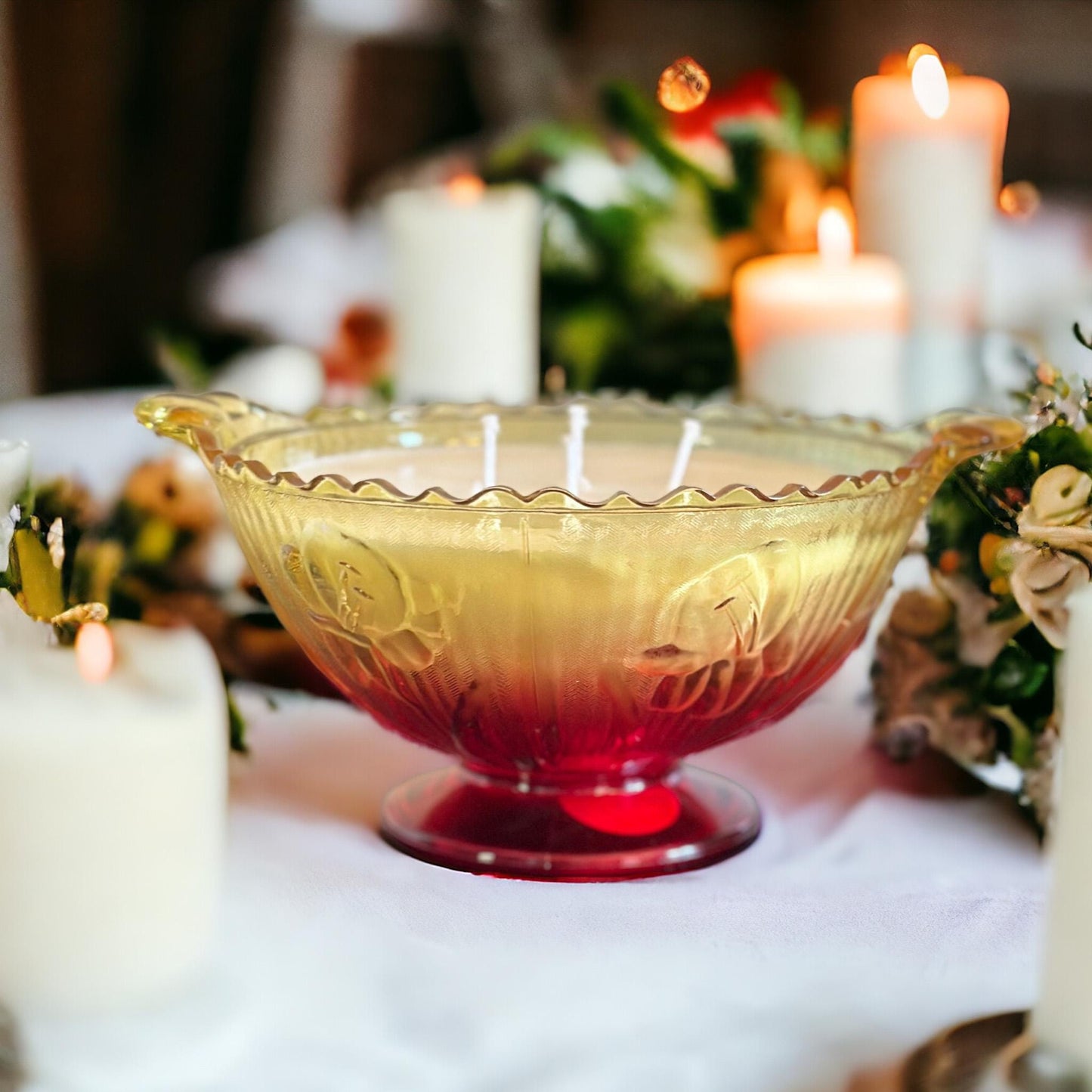 Hand Poured Soy Candle in Vintage Glass Bowl, Unique Holiday Gift, Best Friend Gifts