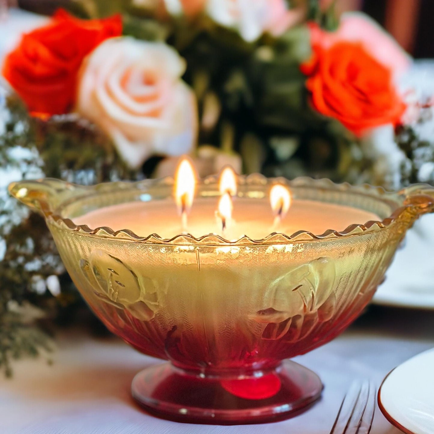 Hand Poured Soy Candle in Vintage Glass Bowl, Unique Holiday Gift, Best Friend Gifts