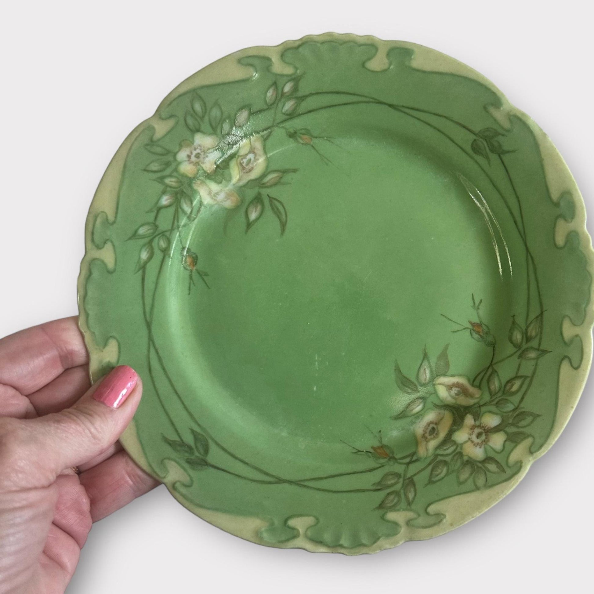 Antique Hand Painted Dessert Plates, Romantic Table Decor
