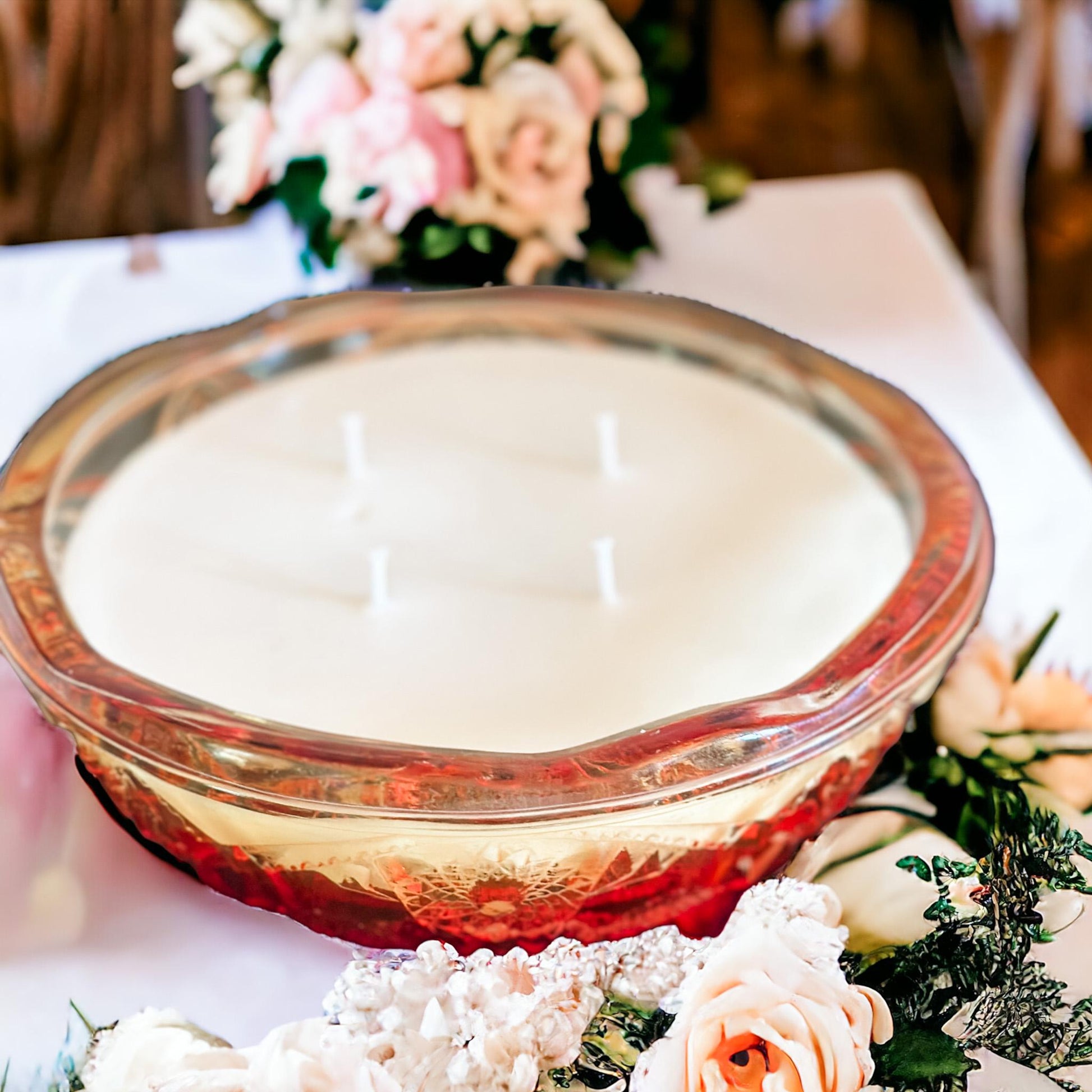 Hand Poured Soy Candle in Vintage Glass Bowl, Housewarming Gift, Fall Table Decor