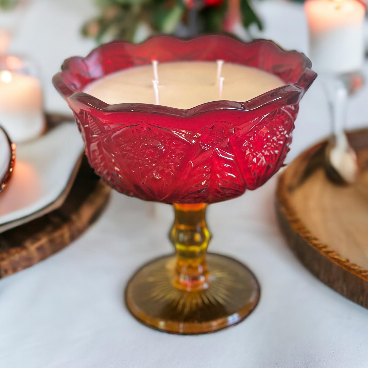 Hand Poured Soy Candle in Vintage Glass Compote, Unique Holiday Gift, Best Friend Gifts