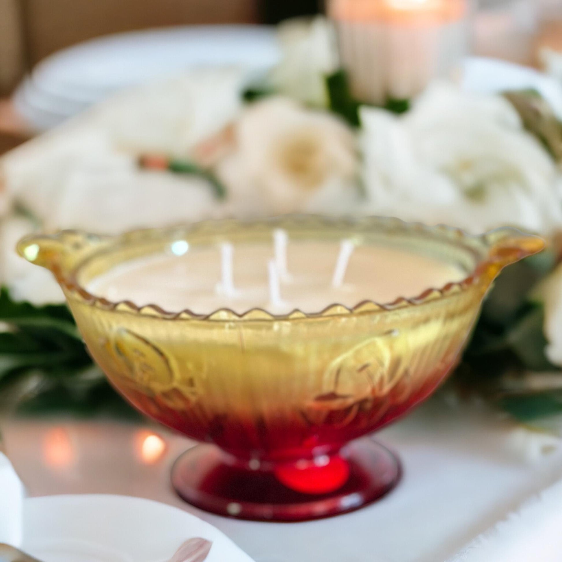 Hand Poured Soy Candle in Vintage Glass Bowl, Unique Holiday Gift, Best Friend Gifts