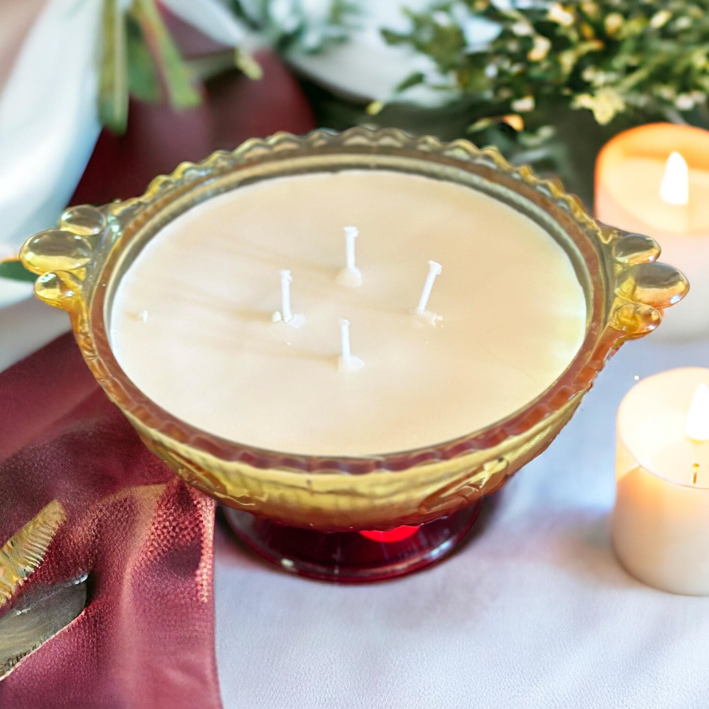 Hand Poured Soy Candle in Vintage Glass Bowl, Unique Holiday Gift, Best Friend Gifts