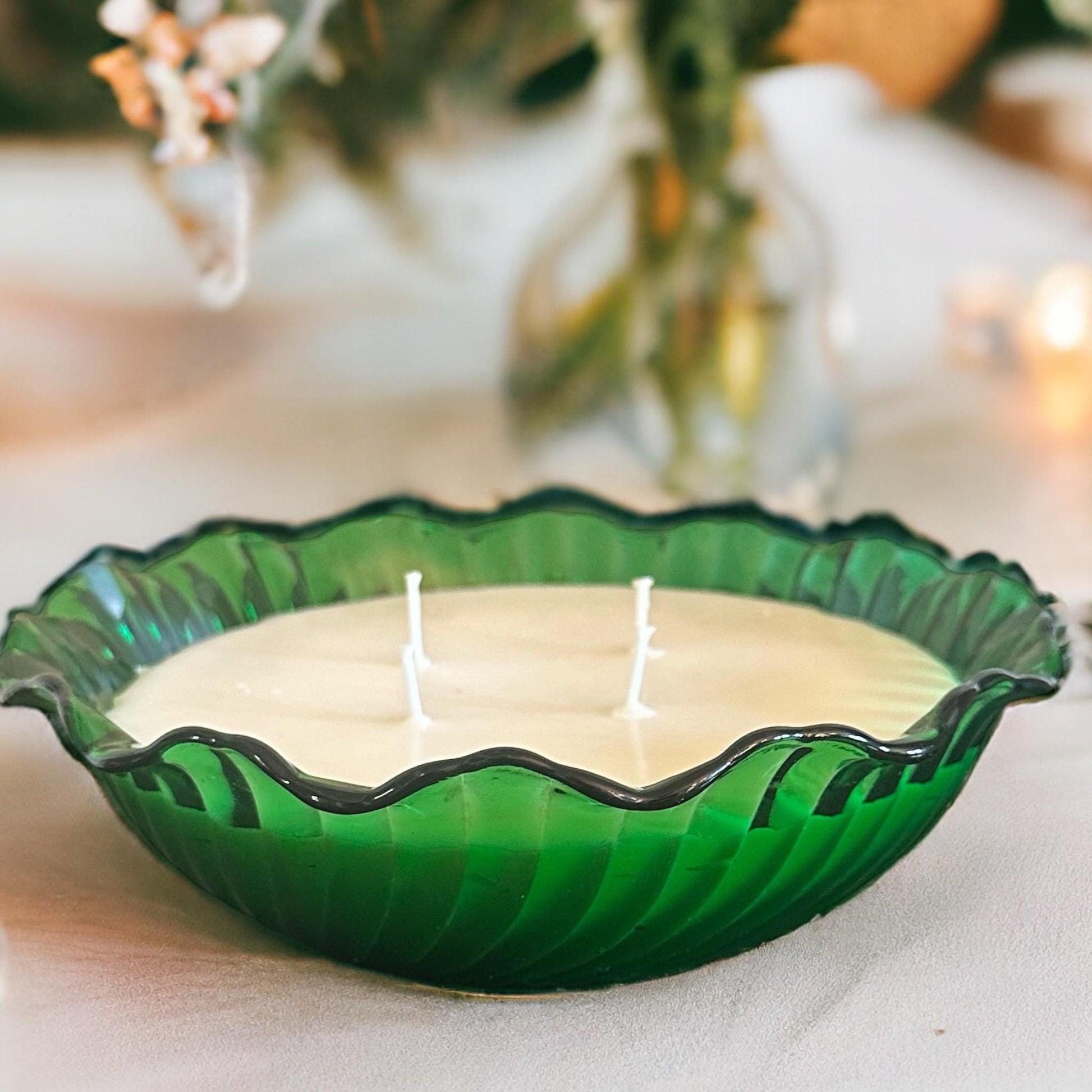 Cypress & Bayberry Soy Candle in Vintage Green Glass Bowl