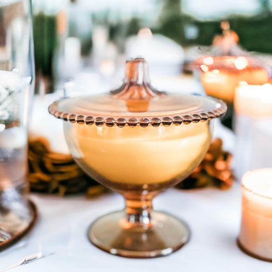 Handmade Soy Candle in Amber Candy Dish, Unique Birthday Gift for Women