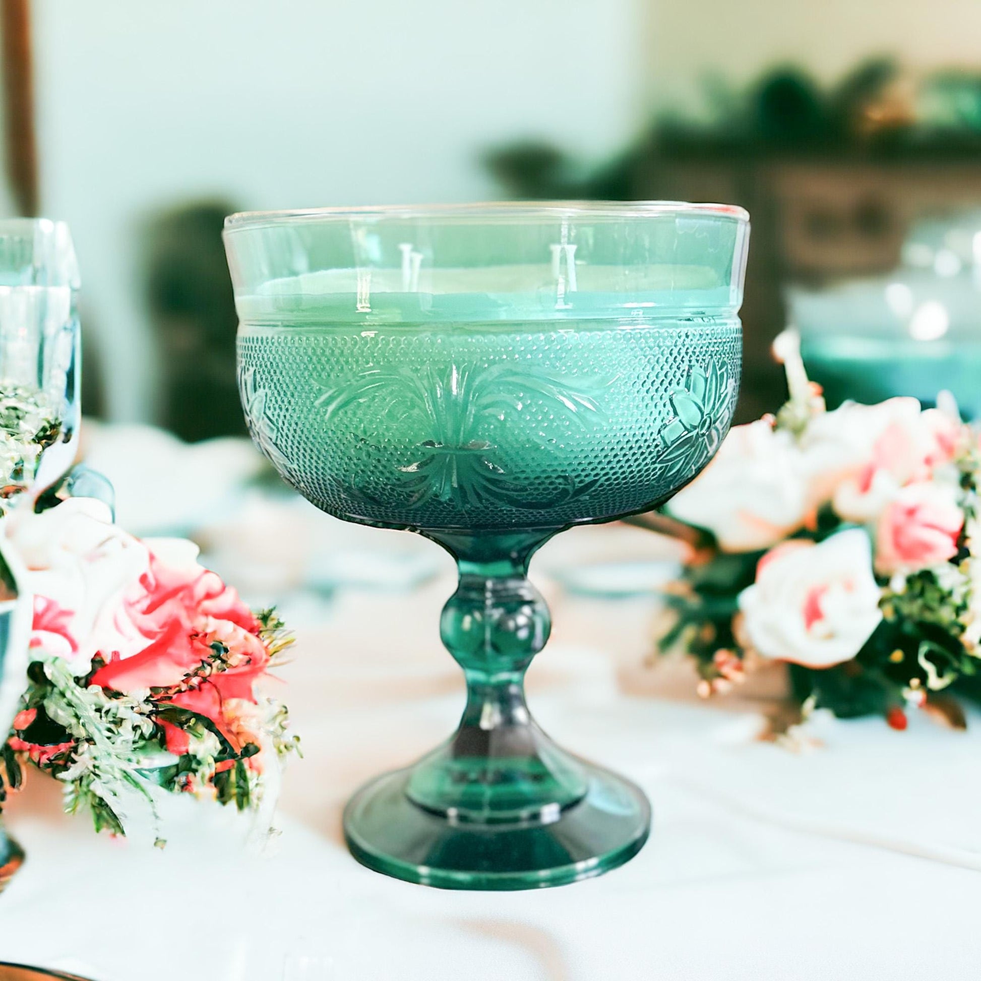 Hand Poured Soy Candle in Tiara Glass Compote, Unique Anniversary Gift, Vintage Home Decor