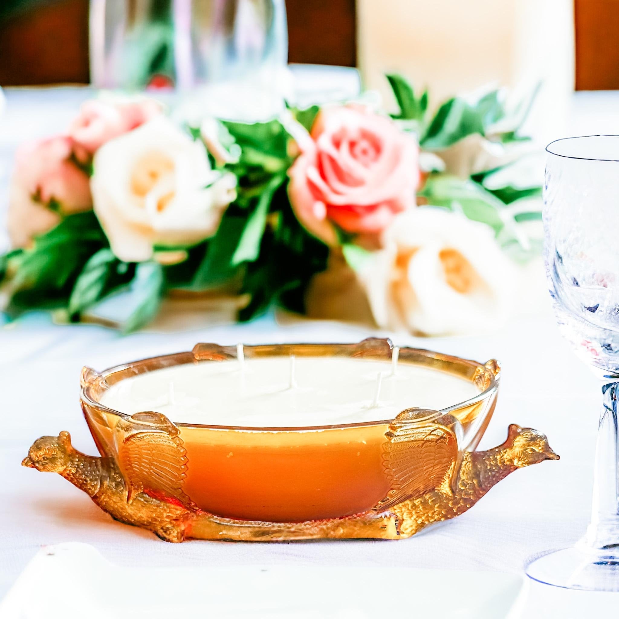 Amber tea bowl on sale with poured decoration