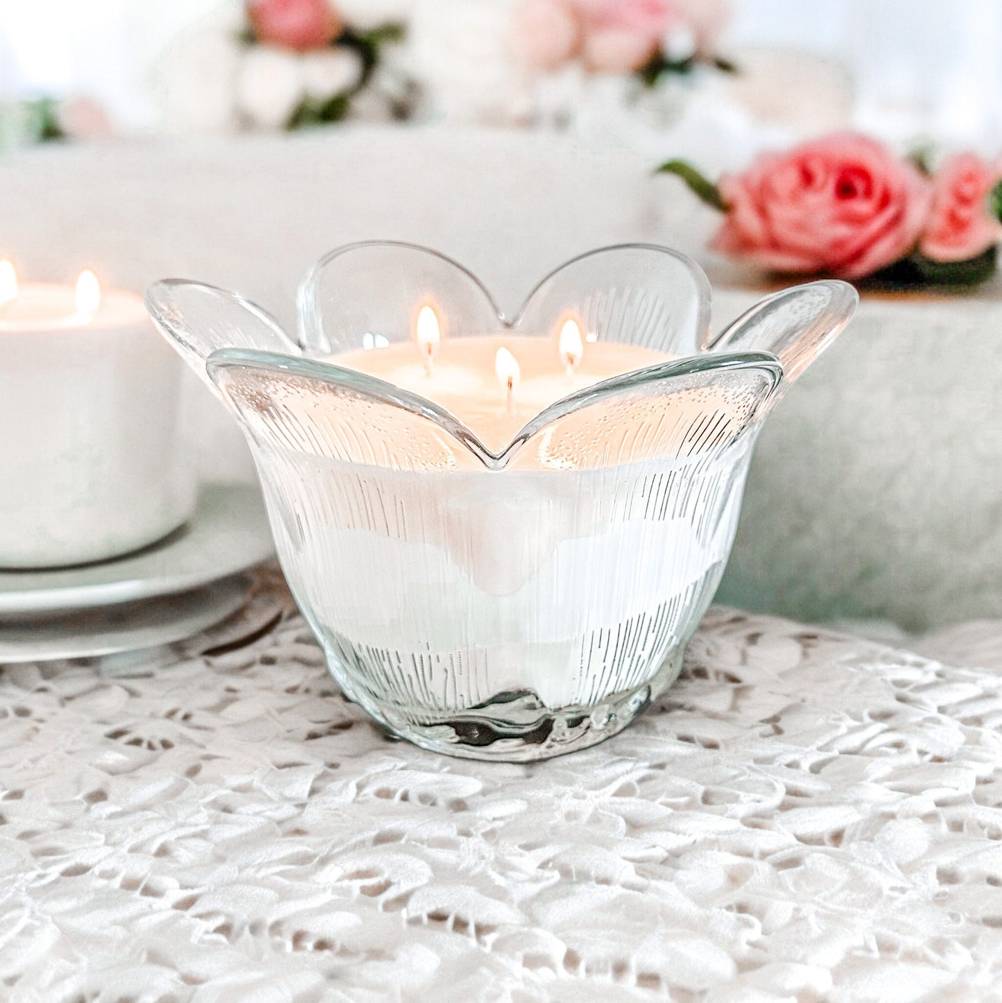 RetroWix, Candle in Vintage Glass Vase, Clear with Tulip Edge