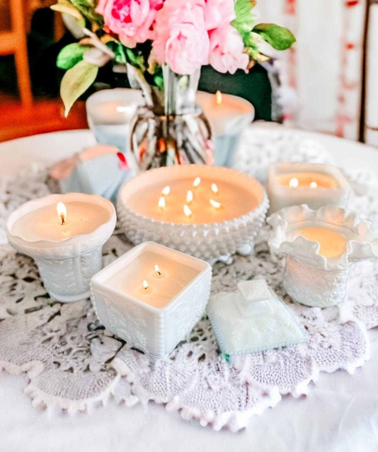 Vintage Milk Glass Candle Gift, Unique Bridal Party Candles, Perfect Gift from Bride to Bridesmaids