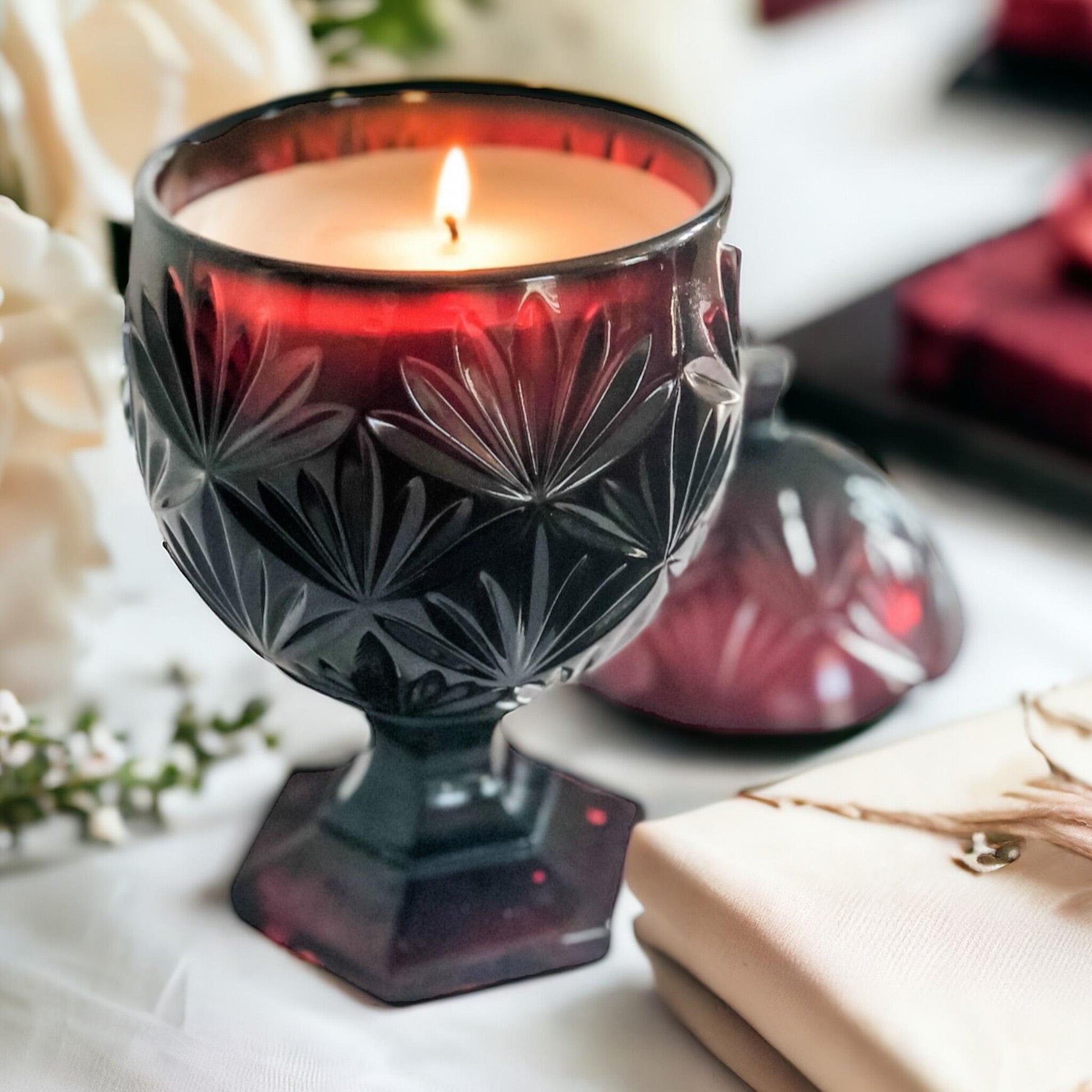 Unique Candle in Vintage Compote, Christmas Gifts For Coworkers Women