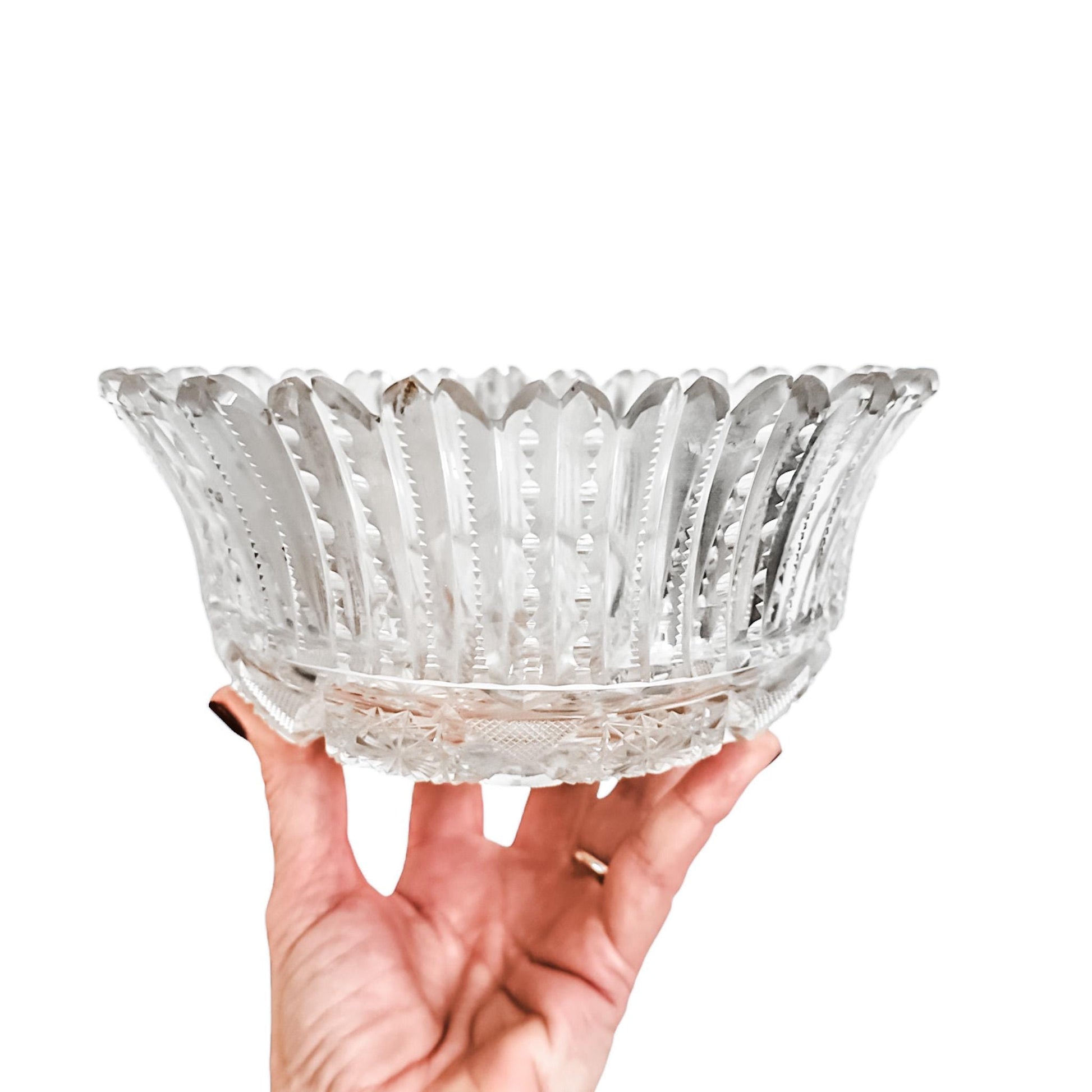 Antique ABP Cut Crystal Bowl: Hobstar Design, Art Deco