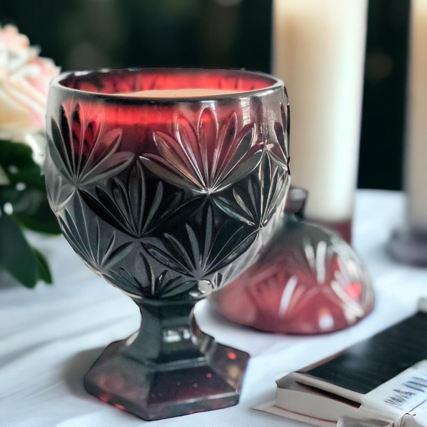 Unique Candle in Vintage Compote, Christmas Gifts For Coworkers Women