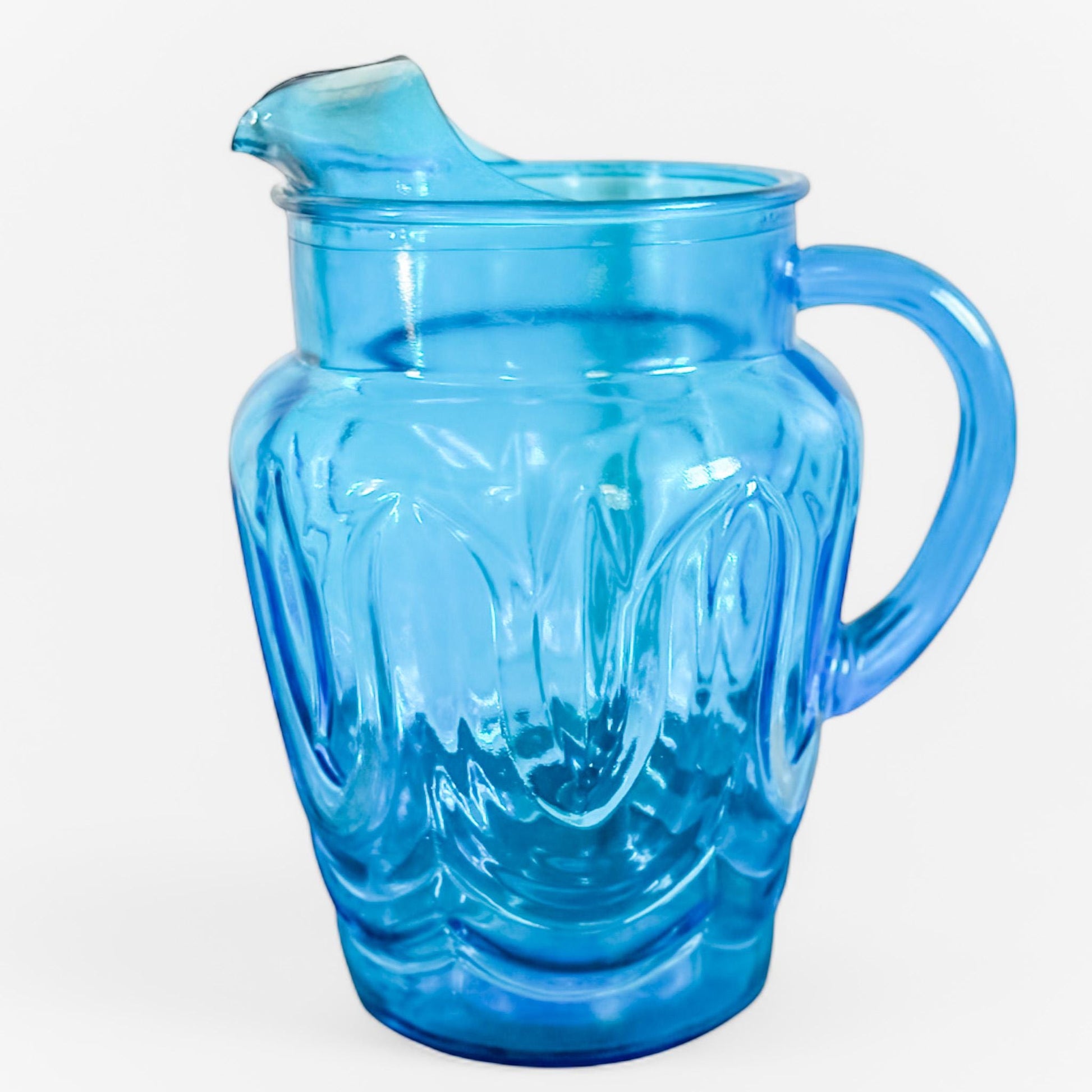 Vintage Anchor Hocking Blue Tulip Glass Pitcher - 1960s Retro Barware