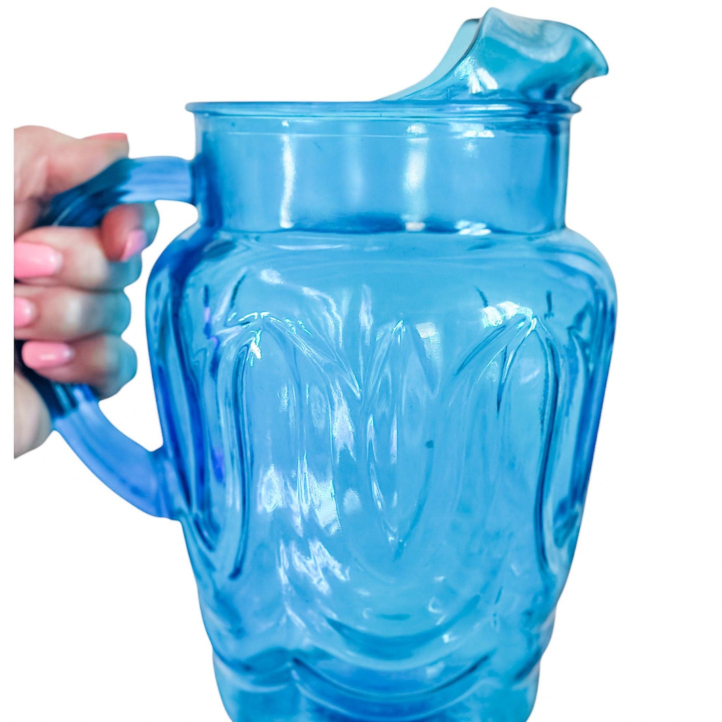 Vintage Anchor Hocking Blue Tulip Glass Pitcher - 1960s Retro Barware