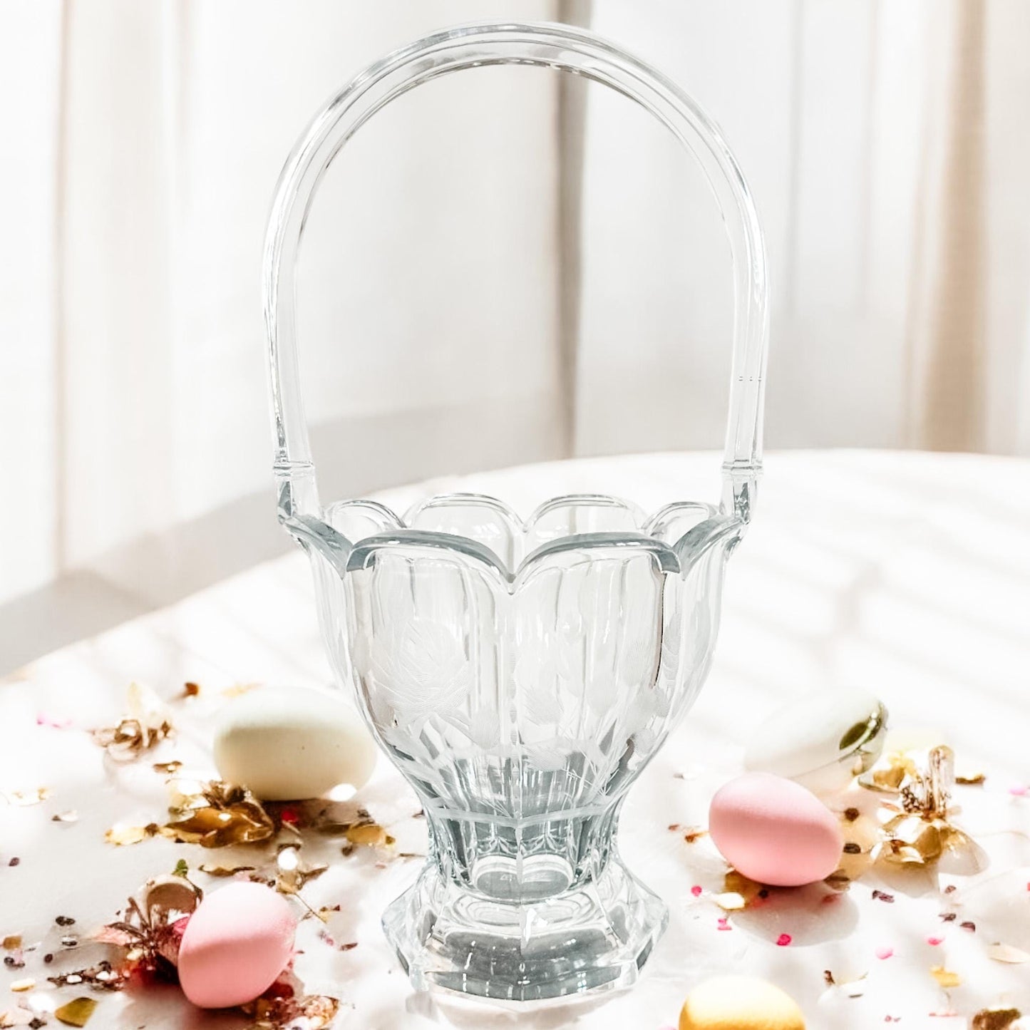 Vintage Heisey Crystal Bridal Basket: 1920s Etched Flower Design