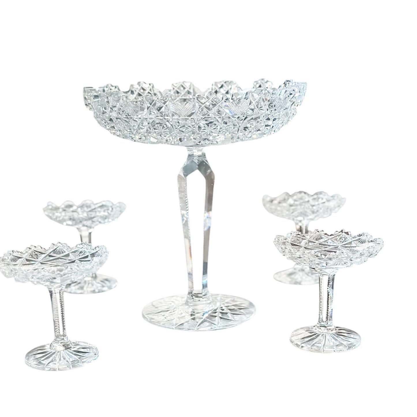 Vintage American Brilliant Period Cut Glass Compote Set, Elegant Wedding Decor & Heirloom Gift