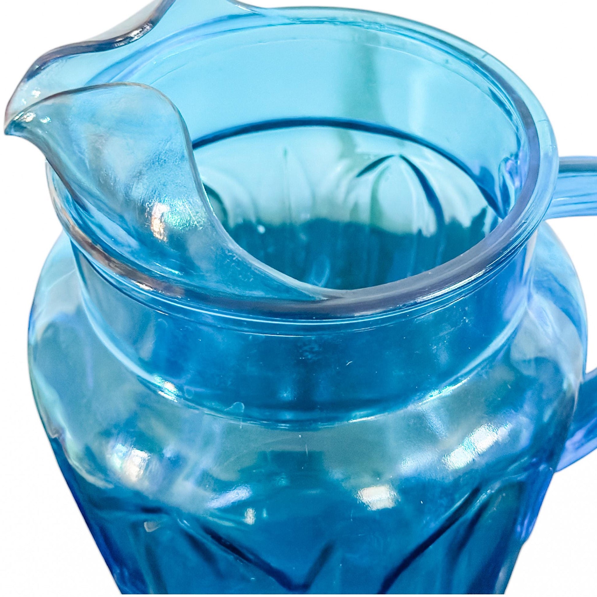 Vintage Anchor Hocking Blue Tulip Glass Pitcher - 1960s Retro Barware