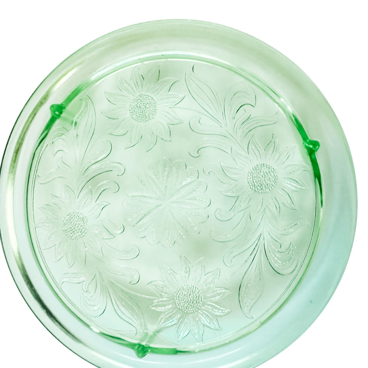 Vintage Jeannette Glass Sunflower Cake Plates, 1930's, Spring Tabletop Decor