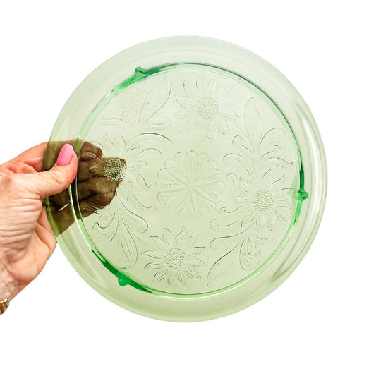 Vintage Jeannette Glass Sunflower Cake Plates, 1930's, Spring Tabletop Decor