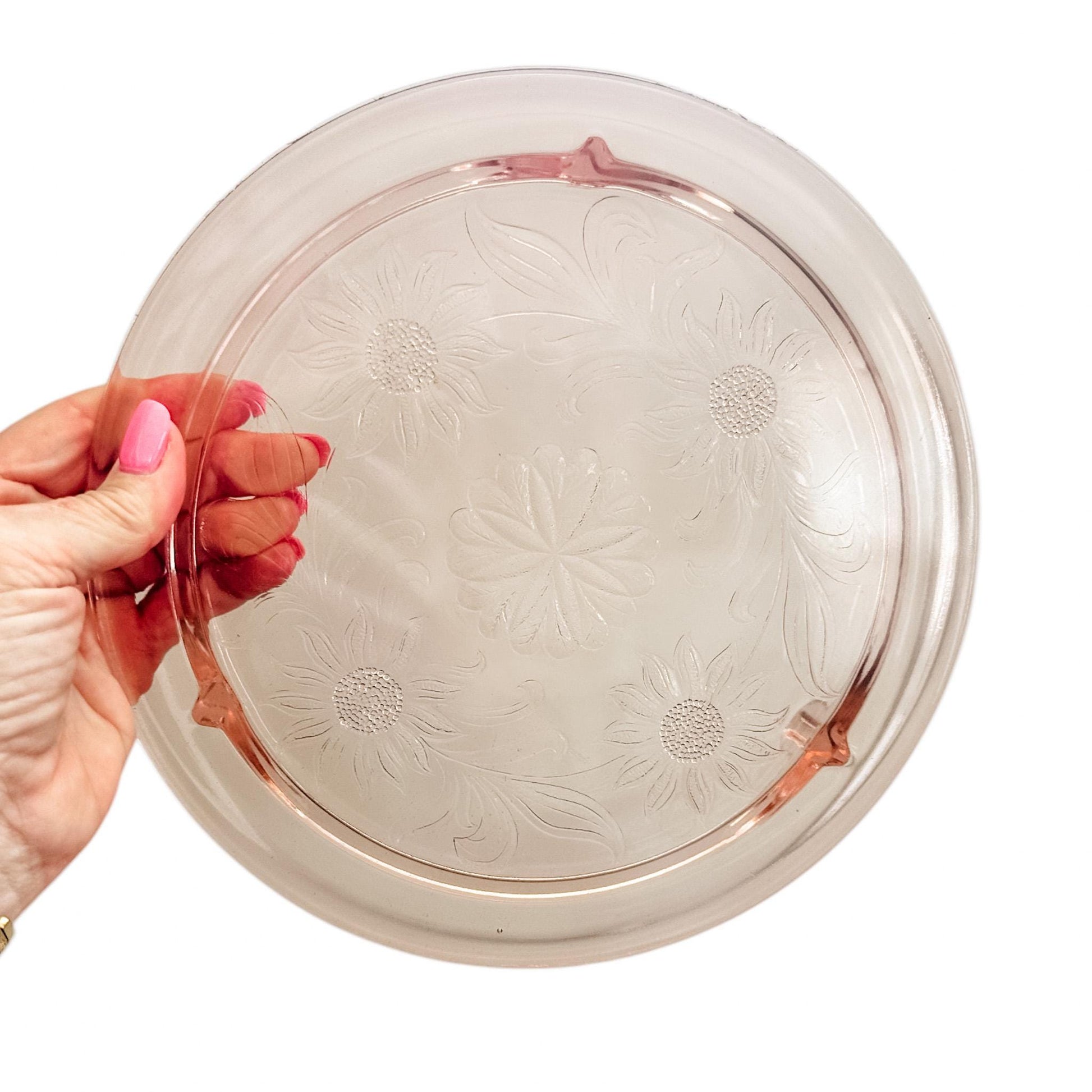 Vintage Jeannette Glass Sunflower Cake Plates, 1930's, Spring Tabletop Decor