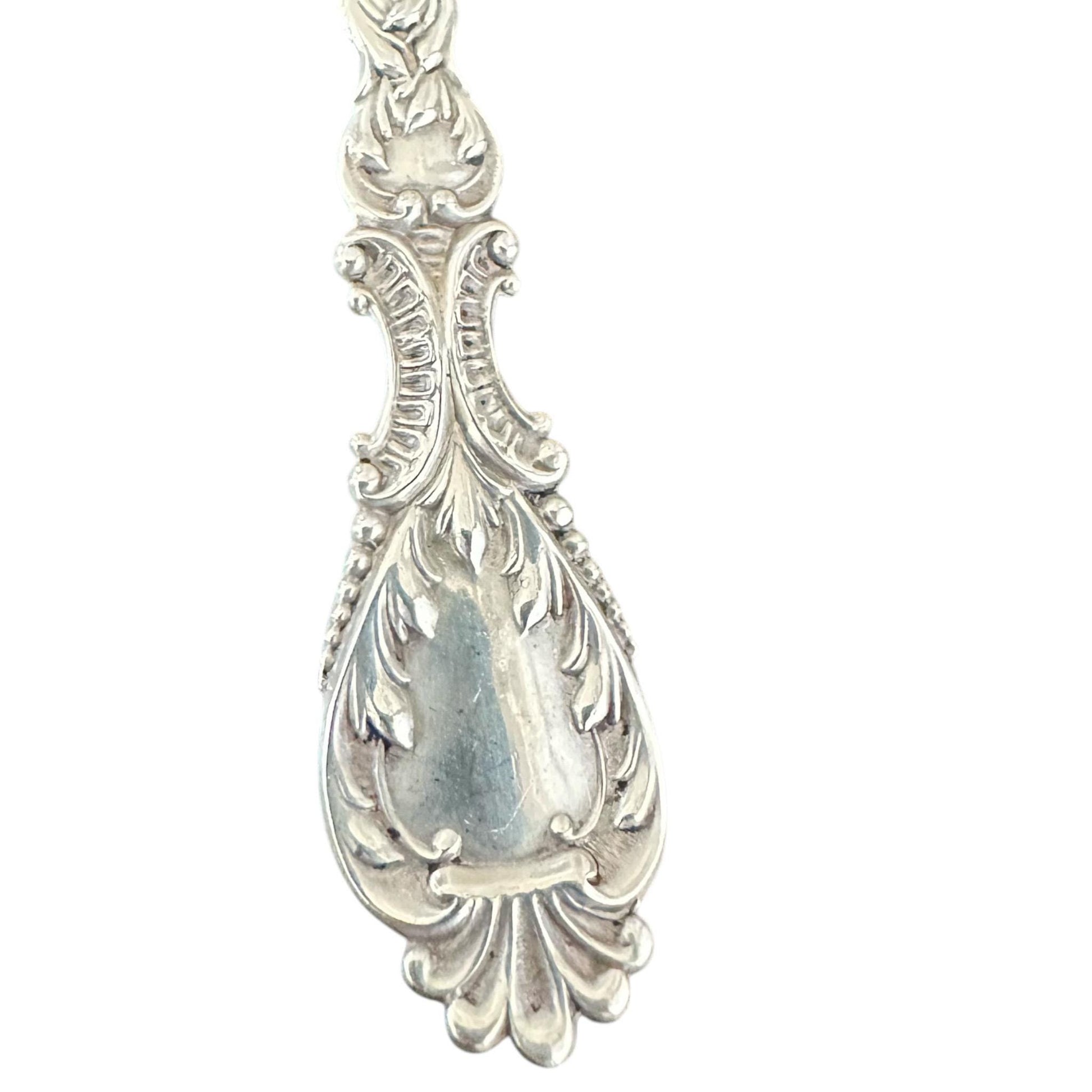 Antique Sterling Silver, Pierced Almond Spoon by R. Blackinton & Co, Nautilus Pattern