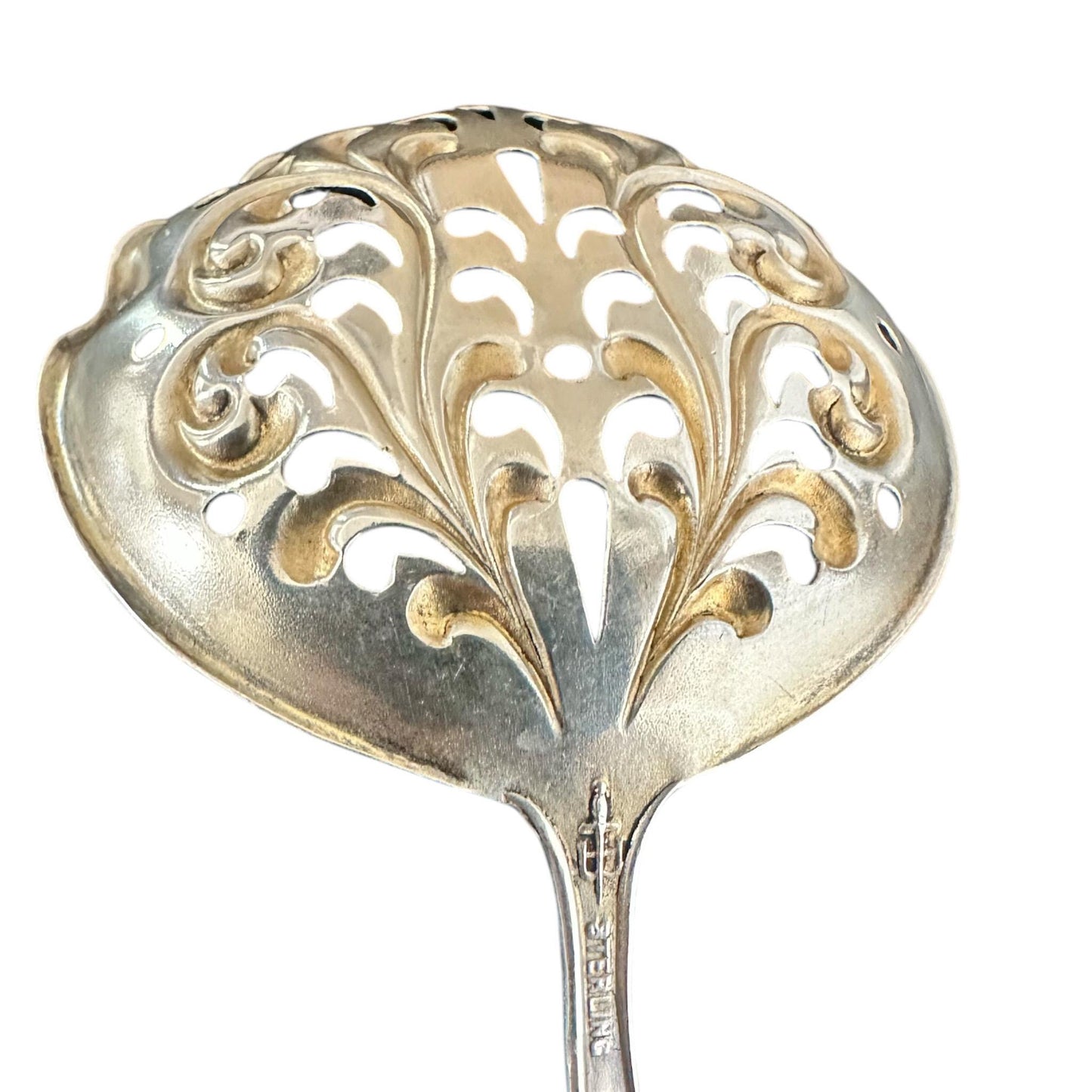 Antique Sterling Silver, Pierced Almond Spoon by R. Blackinton & Co, Nautilus Pattern