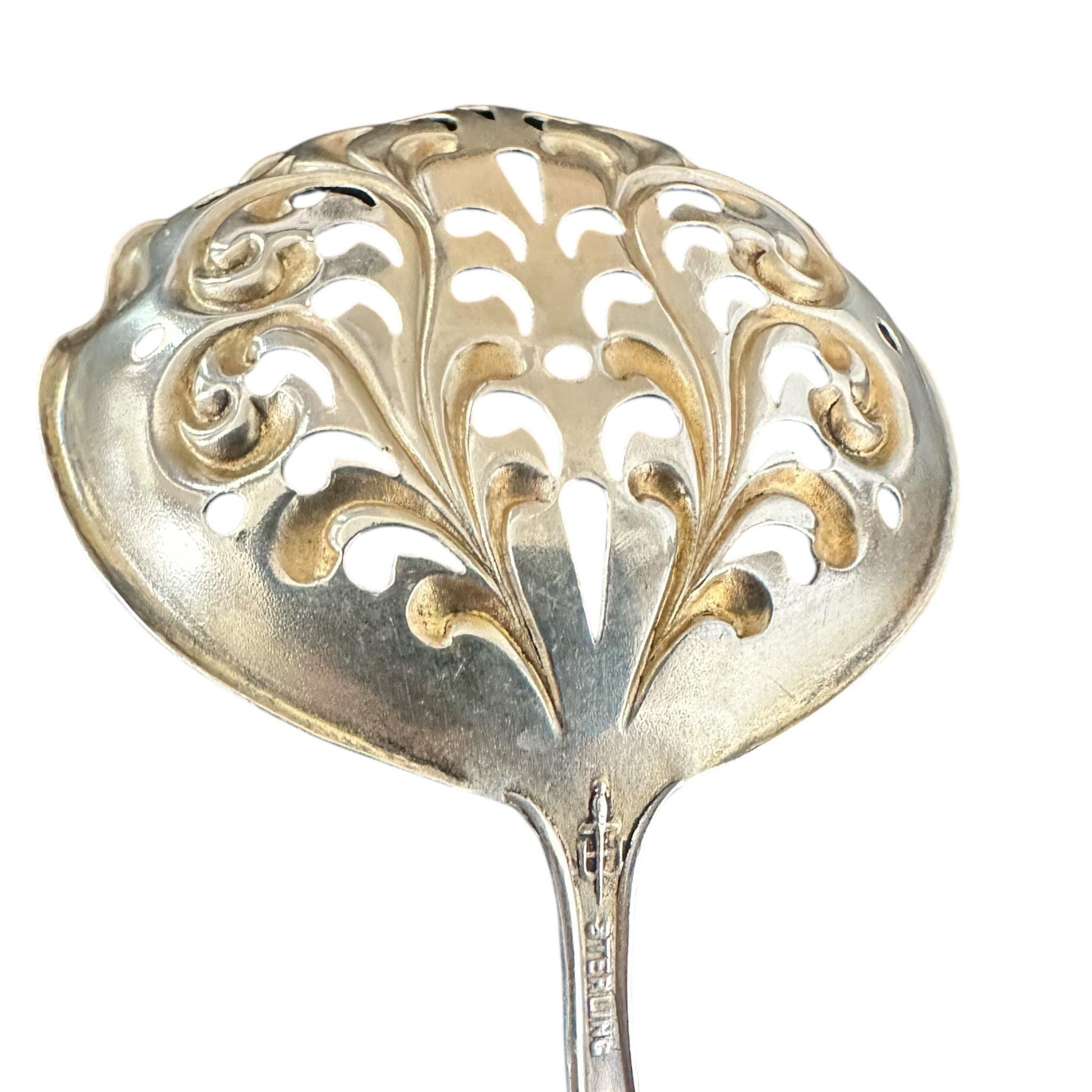 Antique Sterling Silver, Pierced Almond Spoon by R. Blackinton & Co, Nautilus Pattern