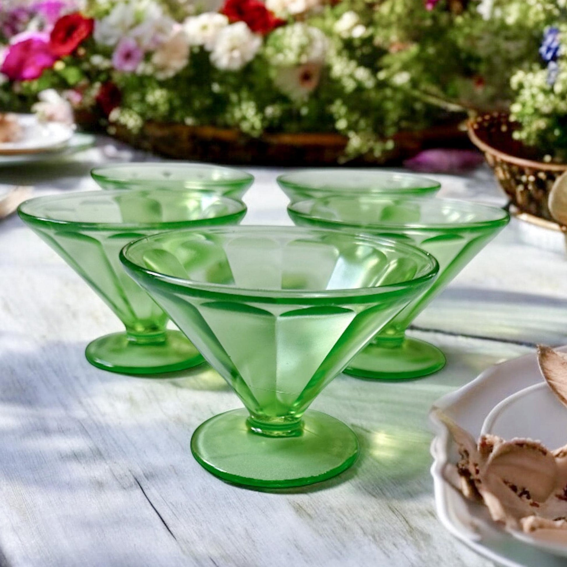 Depression Glass Footed Sherbet Cups, Federal Glass, Summer Table, 1940's