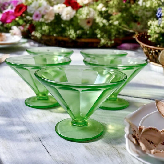 Depression Glass Footed Sherbet Cups, Federal Glass, Summer Table, 1940's