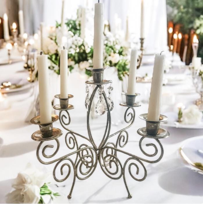 Vintage Homco 5-Arm Candelabra, Wedding Centerpiece, Elegant Home Decor Gift