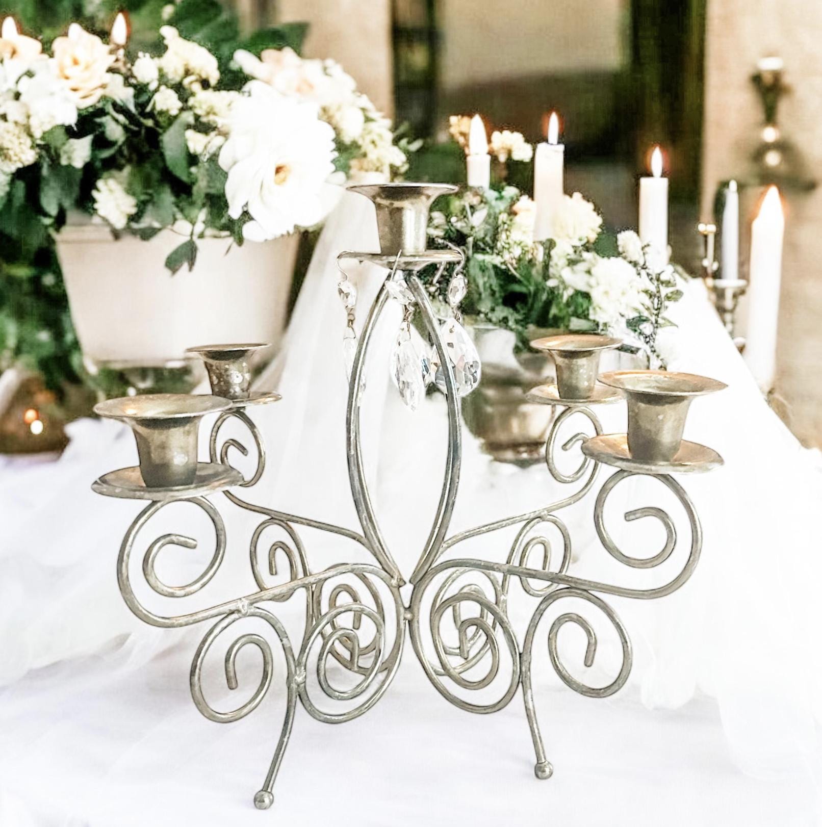 Vintage Homco 5-Arm Candelabra, Wedding Centerpiece, Elegant Home Decor Gift