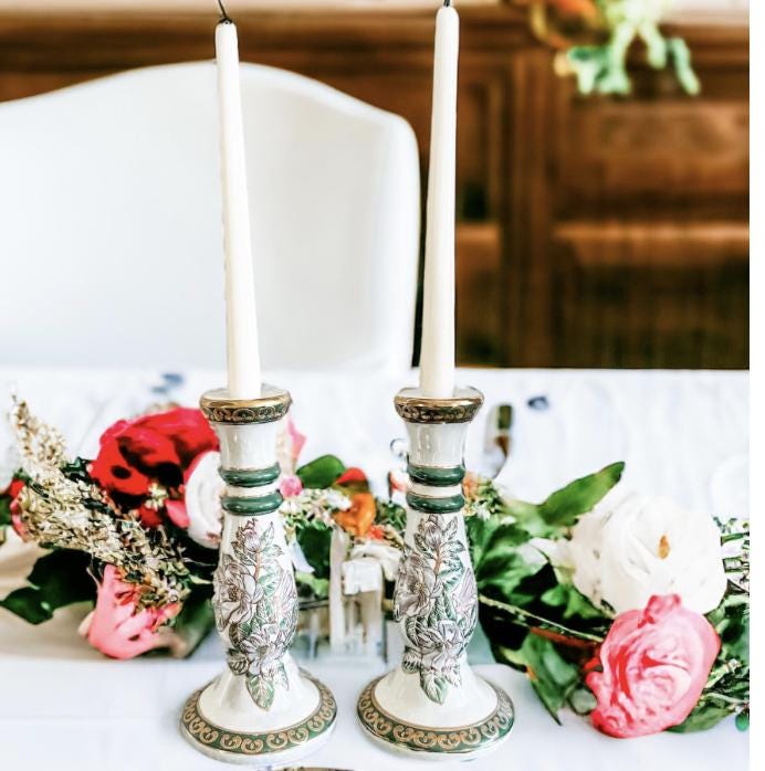 Hand-Painted Ceramic Candle Holders: Vintage Summer Table Decor, Set of 2