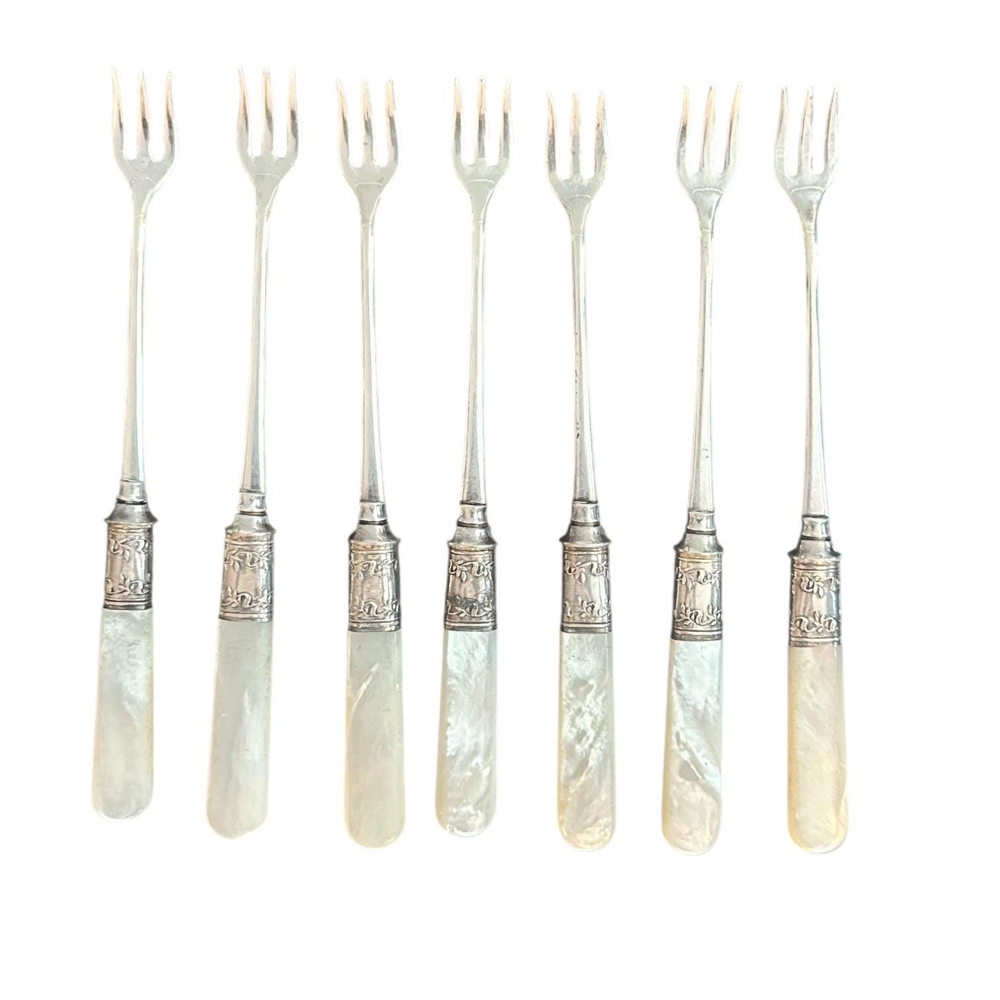 Antique Pearl Handled Seafood Forks, Landers, Frary & Clark Cocktail Forks, 1900's
