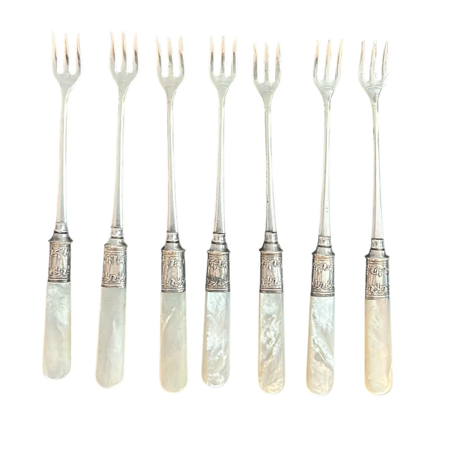 Antique Pearl Handled Seafood Forks, Landers, Frary & Clark Cocktail Forks, 1900's