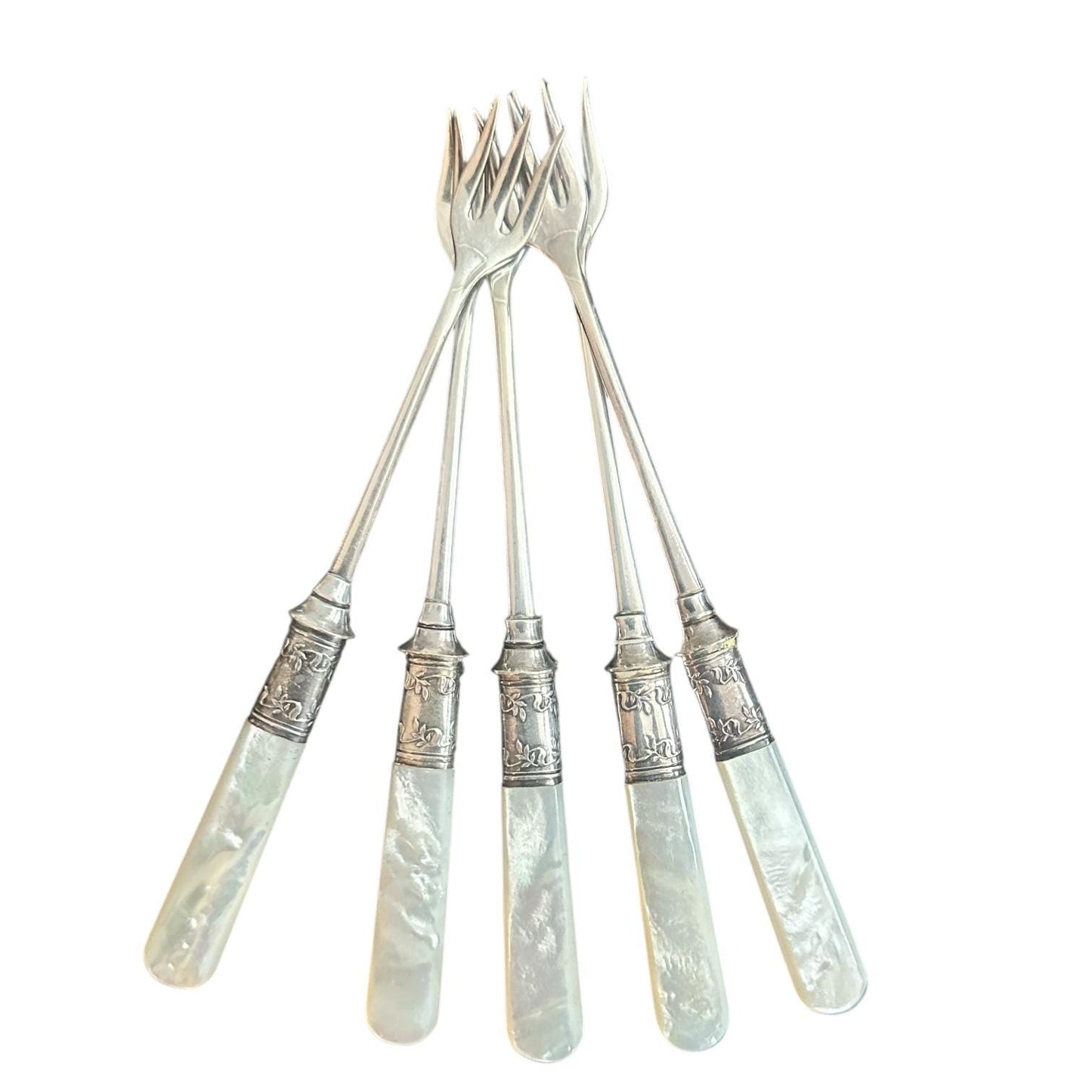 Antique Pearl Handled Seafood Forks, Landers, Frary & Clark, Wedding Gift for Couple