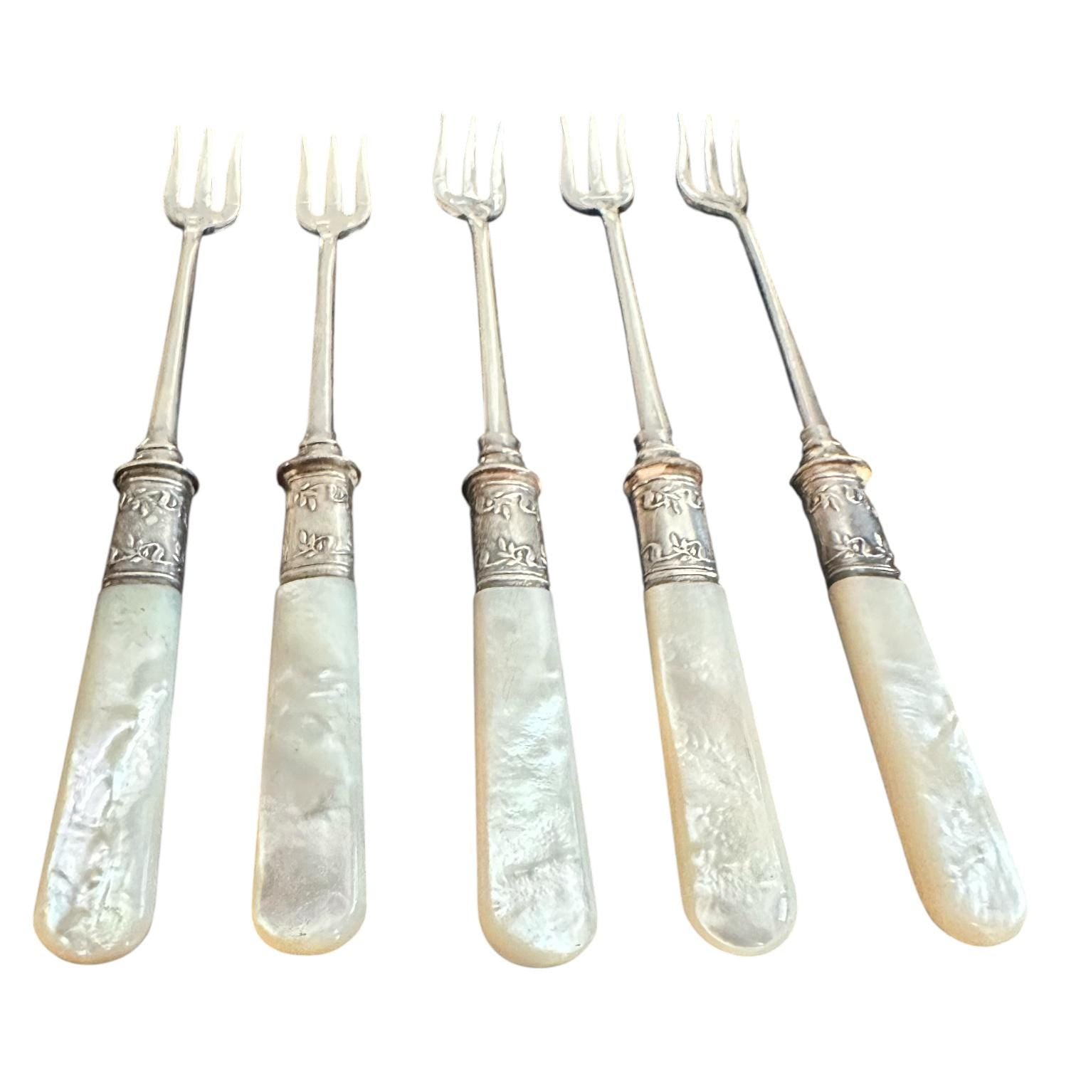 Antique Pearl Handled Seafood Forks, Landers, Frary & Clark, Wedding Gift for Couple
