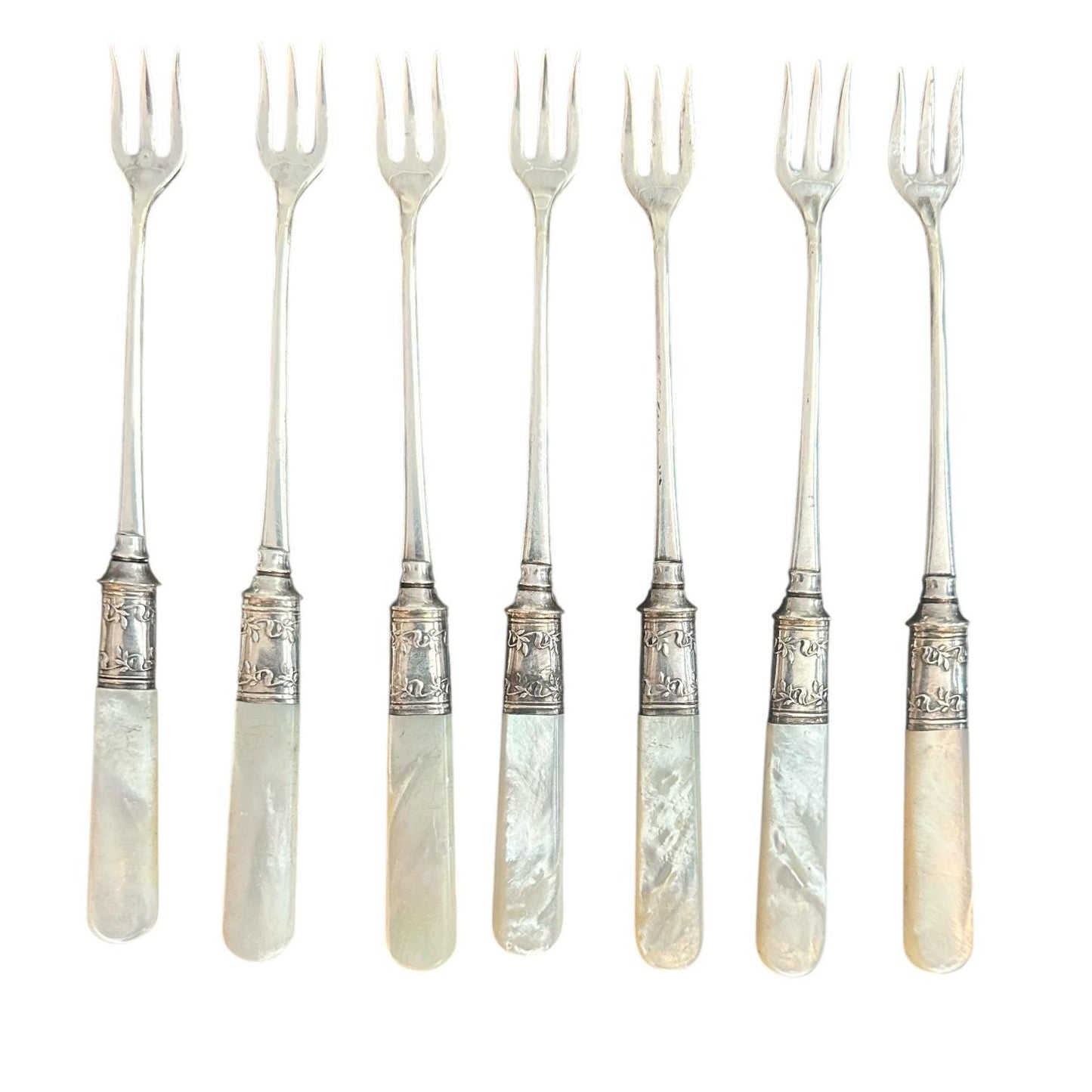Antique Pearl Handled Seafood Forks, Landers, Frary & Clark Cocktail Forks, 1900's