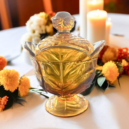 Soy Candle in Vintage Amber Viking Glass Cabbage Dish, Fall Soy Candle