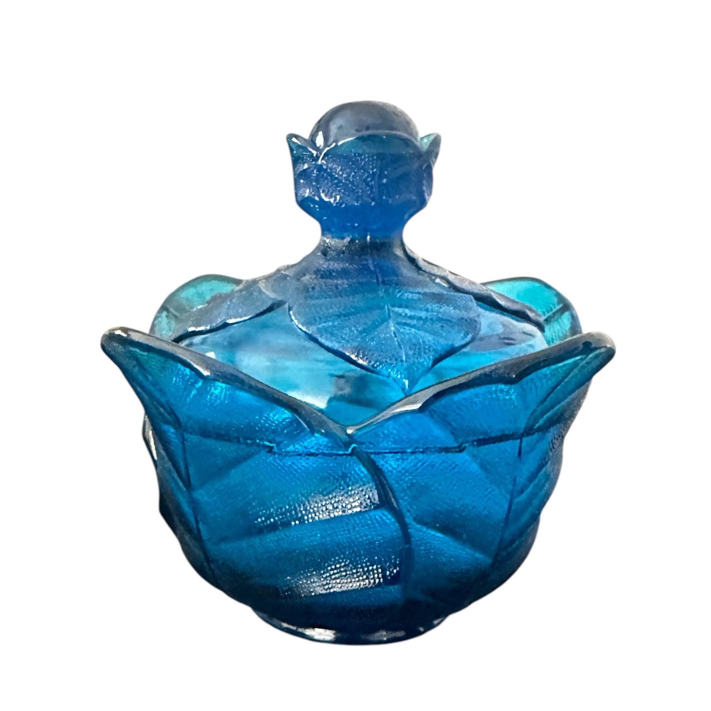 Soy Candle in Vintage Blue Viking Leaf Candy Dish with Lid, Fall Candle, Vintage Candle Décor