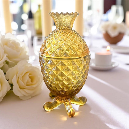 Soy Candle in Vintage French Amber Pineapple Dish, Mid Century Modern Décor