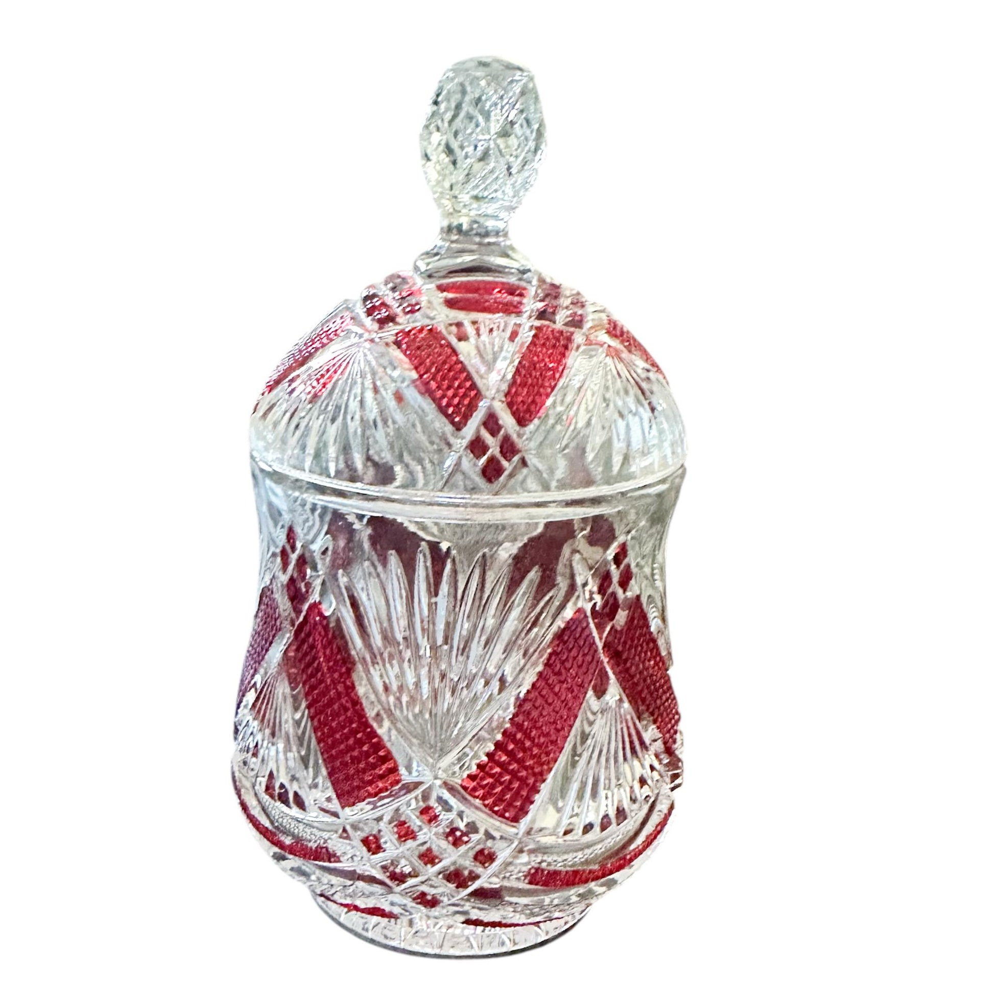 Soy Candle in Vintage Ruby Flash Crystal Covered Jar, Art Deco Style, Unique Christmas Gift for Wife
