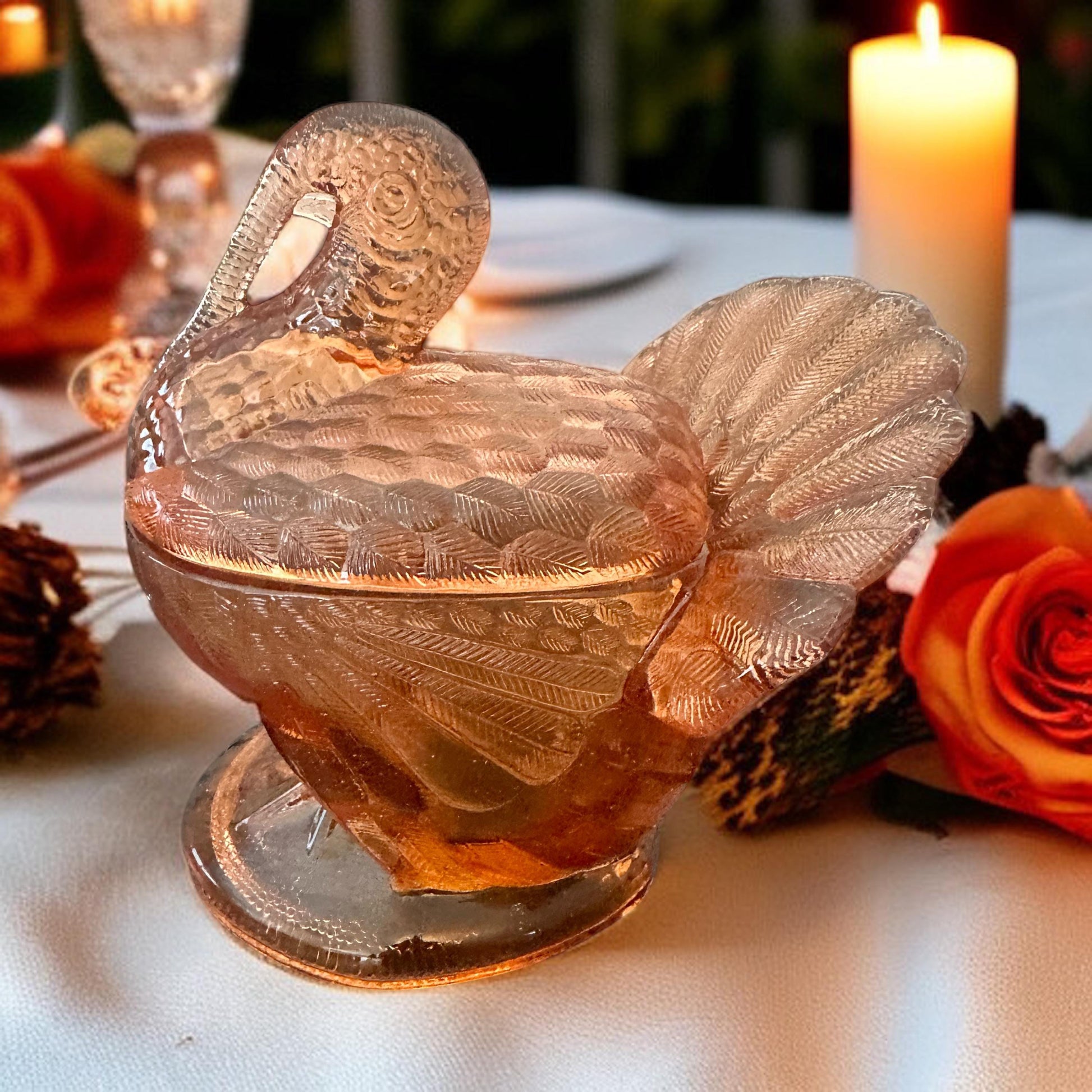 Vintage Pink Turkey Candle, Fall Soy Candle, Thanksgiving Table Decor